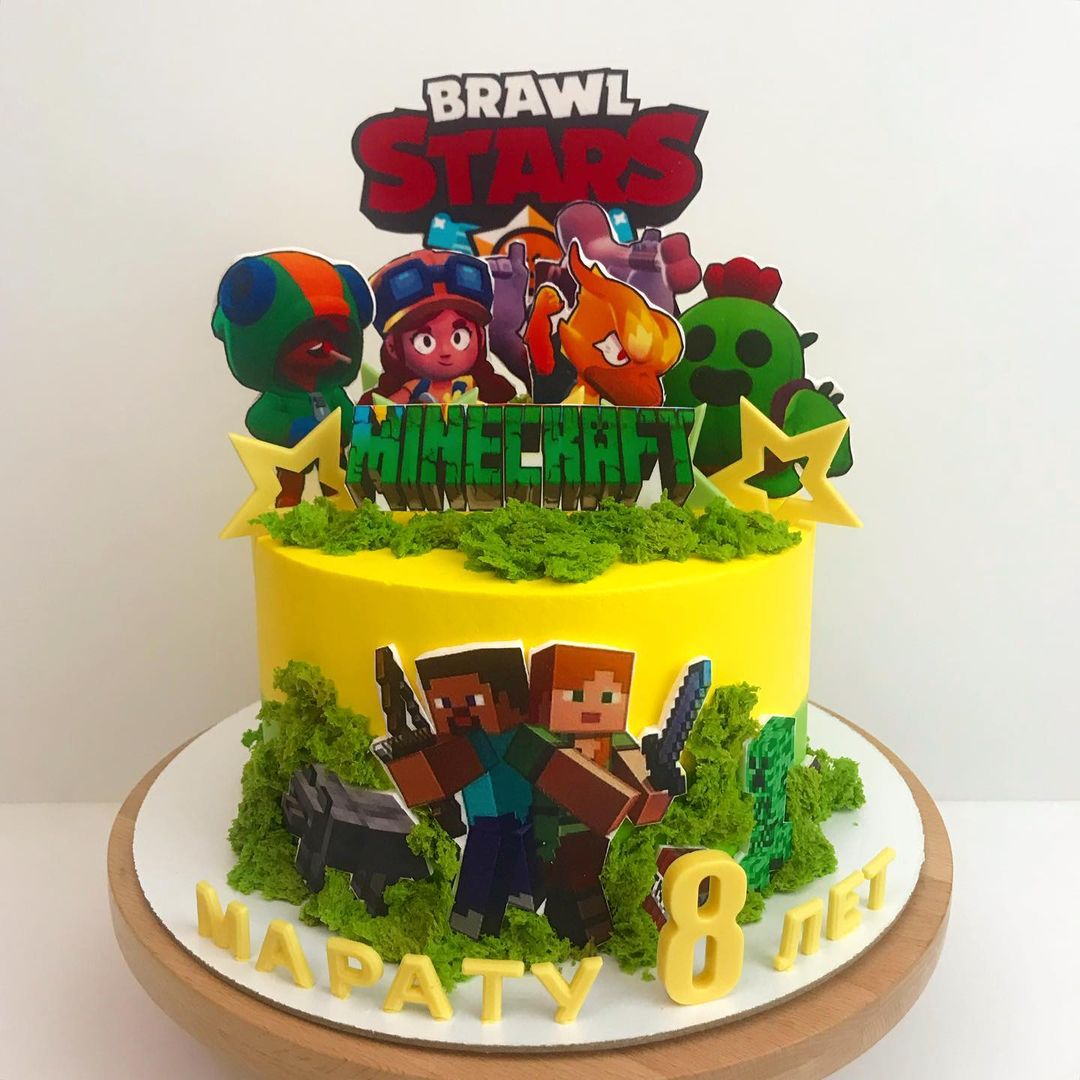 Торт "Brawl Stars" и "Minecraft"