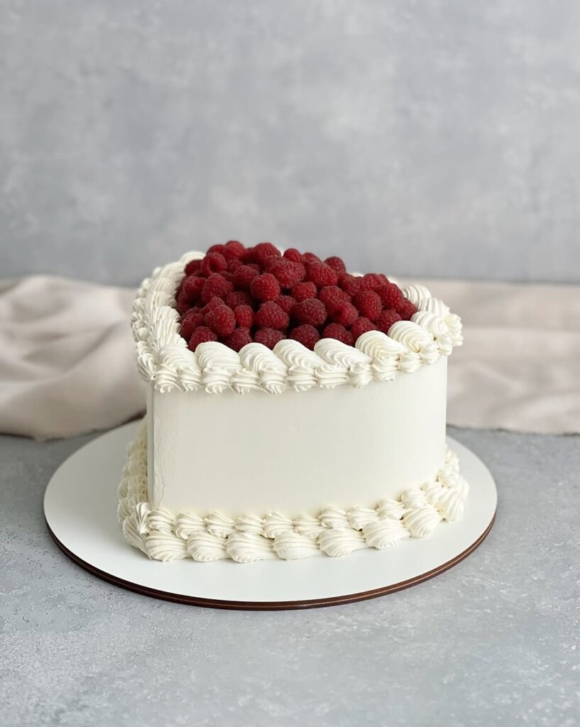 Торт в виде сердца с малиной